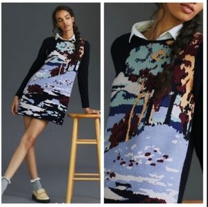 Anthropologie Black and Multicolor Mini Dress